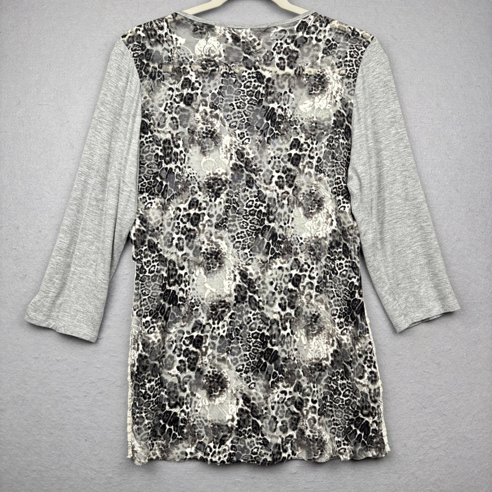 BKE Boutique Mixed Media Top Womens M Lace Leopard Sequin - Picture 5 of 8